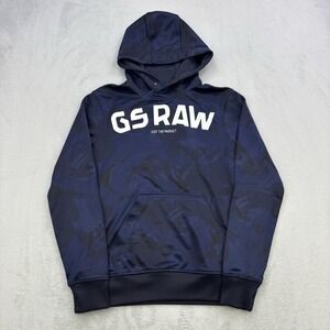 G Star Raw Hoodie Mens XS Blue Camo GS Raw Spell Out Sweatshirt Hooded Sweater